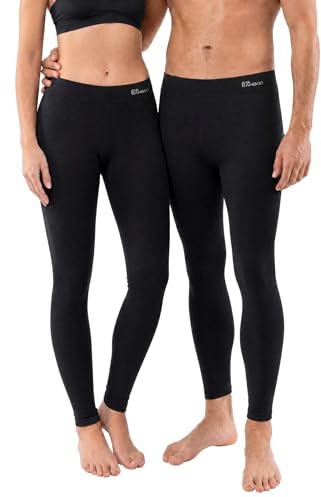 ecoBAMBOO Leggings da donna e da uomo, in viscosa di bambù, unisex, per sport e yoga, Nero , M-L