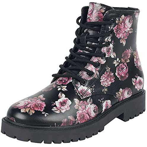 Rock Rebel by EMP Damen schwarze Boots mit floralem Alloverprint EU40
