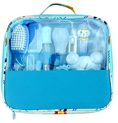 Timpfee 13-teiliges Baby-Gesundheits- und Fellpflege-Set, tragbares Kinderzimmer-Pflege-Set für Kleinkinder, inklusive Nagelknipser, Schere, Haarkamm, Bürste, Nasenreiniger, Sicherheit usw