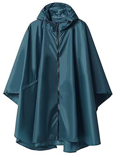 Rain Poncho Adult Waterproof Outdoor Hooded, Poncho Waterproof for Women with Zipper, Festival Ponchos Waterproof Long, Capes Plus Size, Navy
