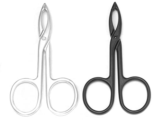 Motanar 2 Pieces Tweezers Scissor Handle Straight Tip Scissor Shaped Eyebrows Tweezers for Hair Plucker Remover Facial Hair Eyebrows Care (Silver and Black)