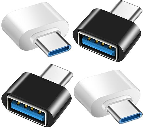Adaptateur USB C vers USB (Lot de 4), Adaptateur USB Type C vers USB 3.0 OTG, USB Femelle to USB-C Mâle Compatible avec MacBook Pro, Samsung Galaxy, Téléphones et Plus (2 Noir et 2 Blanc)