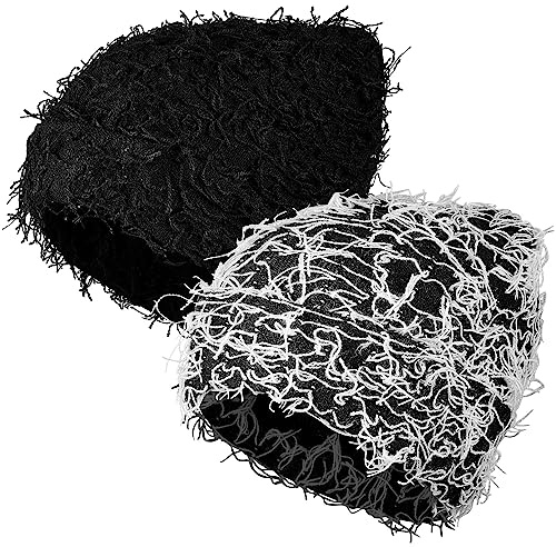 Ramede 2 Pcs Distressed Knitted Beanie Fuzzy Winter Hats Thick Warm Beanie Hats for Men Women Outdoor Knit Cap (Vivid Colors)