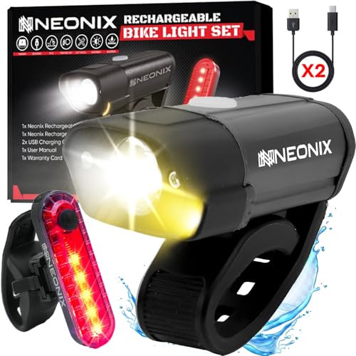 Neonix Bike Lights Front And Back, Super Bright 5 Light Modes Bicycle Lights, IPX5 Waterproof Cycle Lights, Super LED Rechargeable Bike Light Set Easy to Install for Mountain Riding