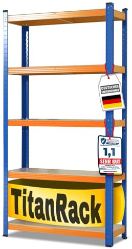 KARAT Estantería para cargas pesadas, 180 x 90 x 60 cm, de metal, para sótanos, de acero y metal, 5 estantes ajustables (azul y naranja)
