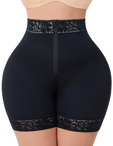 MERYOSZ Bragas de control de abdomen, pantalones cortos moldeadores para mujer, con cremallera, pantalones cortos moldeadores de muslos más delgados, Negro, XL