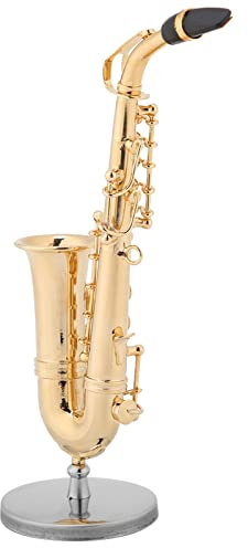 14 cm miniatyr Alto saxofon kopia med guldpläterat stativ, fodral och prydnad mini musikinstrument modell för heminredning figurin modell