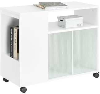 SoBuy Aktenschrank Aktenschrankwagen Druckertisch Druckerständer Rollcontainer mit 4 Rollen Lagerschrank Schrank für Büro Weiß BHT ca. 35x61x85cm FBT142-W