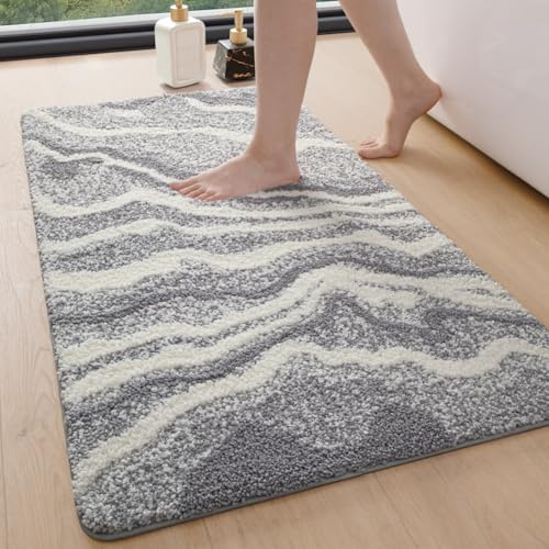 DEXI Tapis Salle de Bain Antidérapant 60 x 90 cm, Super Absorbant, Design Moderne, Lavable en Machine, pour Baignoire, Douche, Chambres, Gris