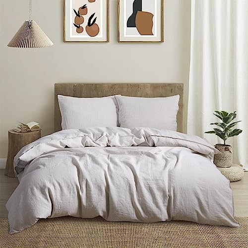 CHUFFED Set di biancheria da letto 3 pezzi, 200 x 200 cm, 100% lino naturale, 1 copripiumino 200 x 200 cm, 2 federe 80 x 80 cm, con cerniera, morbido e traspirante, in lino naturale