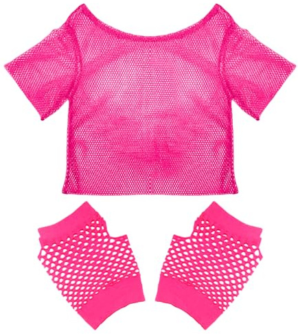 1 st kort nätärm, 1 par näthandskar, sexiga kläder för kvinnor, läckande mesh T-shirt, fest och dans kostym dekoration, Röd ros, M