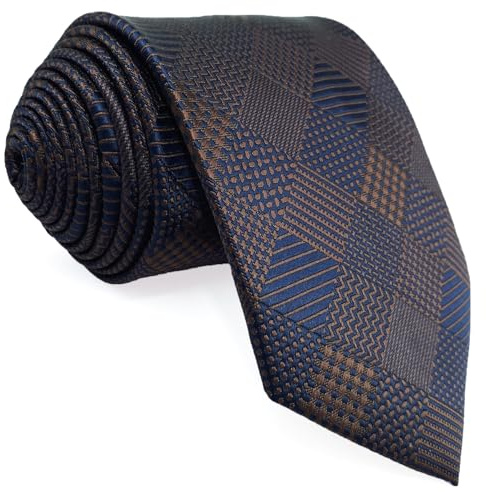 S&W SHLAX&WING Corbatas Marrón Azul Cuadros para Hombre Toque de Seda Regalo para Traje Formal 160cm