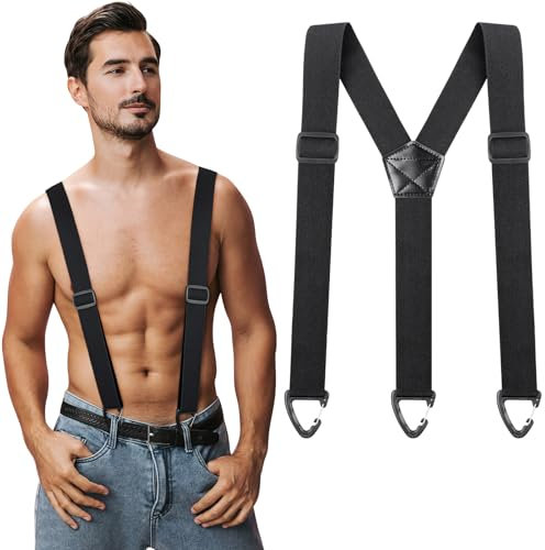 Kiiwah Bretelles Homme Type Y Réglables en Longueur avec Boucle Triangulaire Antidérapante pour Extérieur(Noir