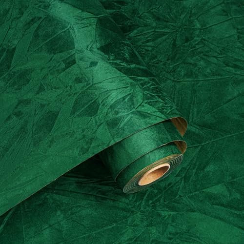 Decotalk Papier Peint Velours Vert Foncé 40x500cm Vinyle Adhesif Vintage Film Adhesif Velours Rouleau Decoratif Tissu Floqué Autocollant Papier Collant Pour Meuble Salon Tiroir Armoire Chambre Mural