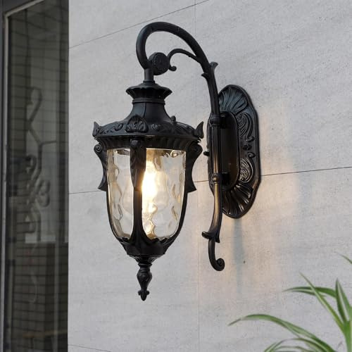 ZenithBeam Outdoor Wall Lights,Lantern Outside Lights Aluminum And Glass Waterproof Lamp Black Retro Garden Wall Lights Rustic Decor E27 Outdoor Light For House Door Garage Porch Hallway Patio Balcony