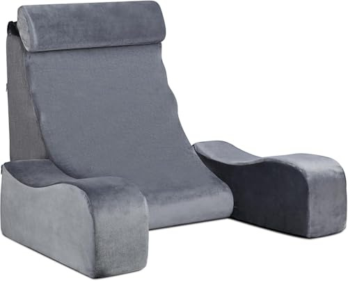 SKYNY Reading Pillow for Sitting in Bed Adult, Back Support Pillow for Sitting up with Arm Rest,Bed Rest Pillows for Watching TV/Reading/Gaming/Resting in Beds, Couch or Floor, Medium 19 Gray