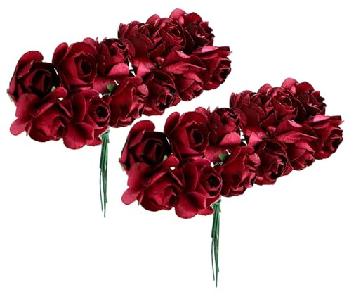 CONGARTENO Flores De Papel para Manualidades Rosas Pequeñas Vino Tinto 144 Piezas Hechas a Mano Decoraciones para Bodas Fiestas Ramos DIY