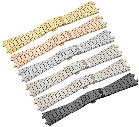 JVEIWAD Bracelet de montre en acier inoxydable massif 15400 15703 compatible avec AP Royal Oak Audemars Piguet 26 mm 28 21 for homme(Black,26mm)