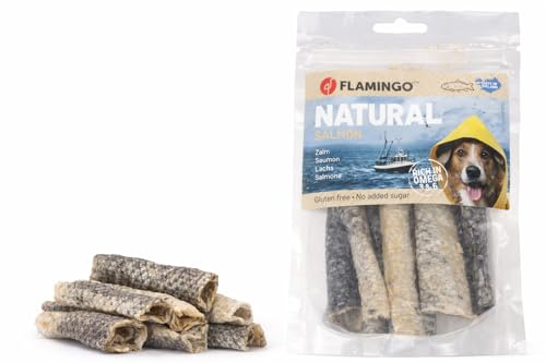 Snacks para Perros – Piel de salmón Natural Larga – 50 g – Snack Saludable Hecho en Europa – Flamingo