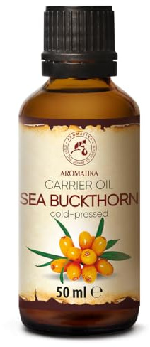 Aceite de Espino Amarillo 50ml - Hippophae Rhamnoides Oil - Prensado en Frío - 100% Puro y Natural - Aceite Base para Rostro - Cabello - Piel - Masajes - Cuidado Corporal