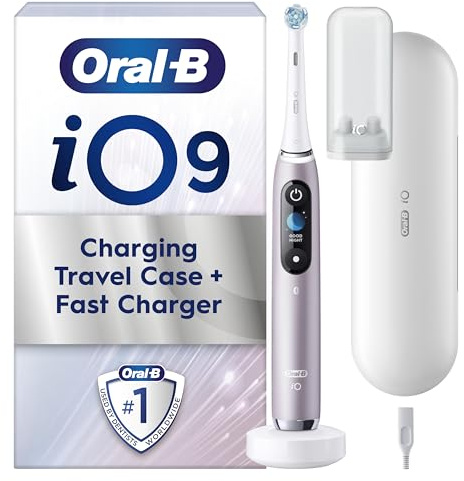 Oral-B iO9 Electric Toothbrush For Adults, App Connected Handle, 1 Toothbrush Head and Charging Travel Case, 7 Modes with Teeth Whitening, 2 Pin Plug, Rose