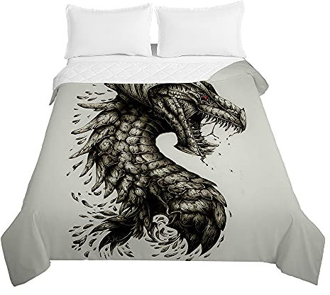 3D Tagesdecken Bettüberwurf, Chickw1 Drachen Drucken Tagesdecke aus Mikrofaser - Prägemuster Wohndecke Bettdecke für Kinder Erwachsene Einzelbett Doppelbett (Eisen Drache,220x240cm)