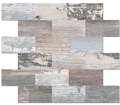 DEWOO Dalle Plaque PVC Credence Adhesive Autocollant Carrelage Carreaux Adhesif Mural Cuisine pour Salle de Bain,Imitation Bois(10-Pièces,30.5x 30.5cm)