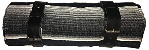 Border Town Industries Serape roll up Blanket with Leather Strap for Harley Davidson (Black, White, Gray)