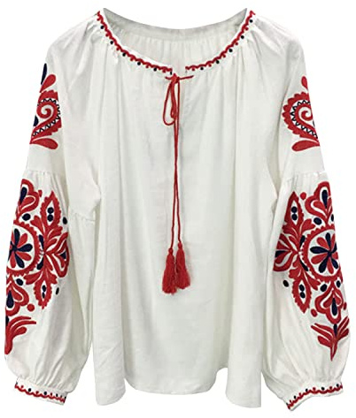 LAEMILIA Blouse Femme Chic et Elégant Tunique Ethnique Femme Grande Taille Chemisier Manche Longue Motif Floral Haut Ample Fluide Top Décontracté Tee Shirt Casual Taille Unique