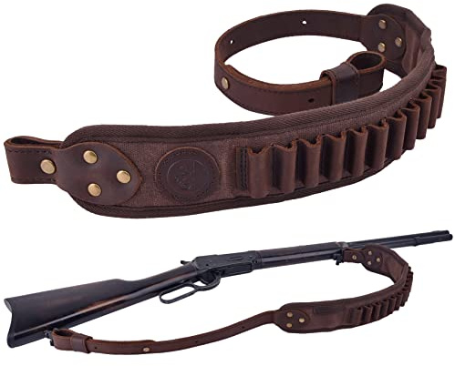 Leather Rifle Sling Gun Shell Holder Straps Loops for .357 .30-30, .38 .32Win Spcl.32-40 Cartridges (Coffee, Without Swivels)