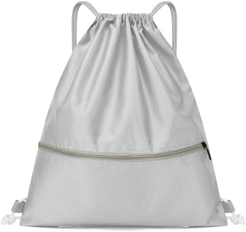 Jsdoin Kordelzugbeutel mit Kordelzug, Turnbeutel damen,Turnbeutel Daypack Gym Bag Mit Aussentasche Verstellbar Tunnelzug Gymsack mit Innentasche für Sport (Grau)