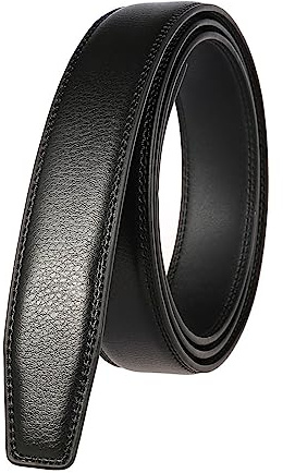 NIUXICH 3.0cm largeur hommes/femmes ceintures en cuir sans boucles ceinture d'affaires homme sans tête de boucle automatique, Noir, 110cm