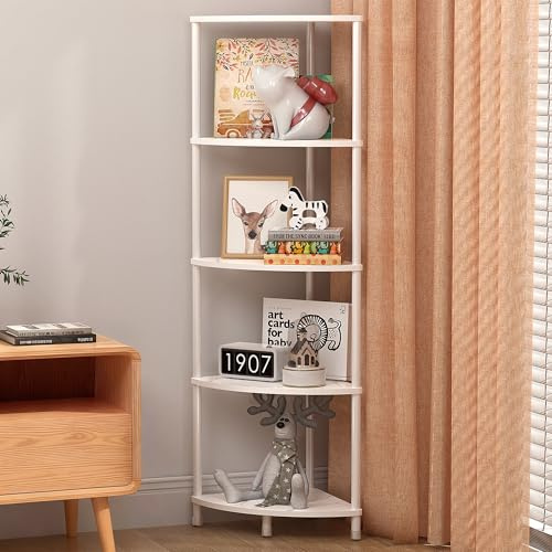 Greatseas 5 Tier Corner Shelf Stand, 44.1 Kitchen Shelf Organizer with Metal Frame, Small Corner Shelf for Bathroom Organization & Storage, Marble White Corner Shelf for Kitchen Decor Accessories