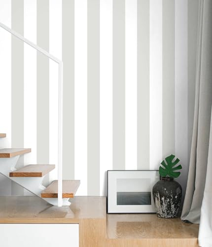 Guvana Papel tapiz gris y blanco de 17.7 x 118 pulgadas, papel tapiz a rayas, autoadhesivo, moderno, extraíble, para revestimiento de pared de dormitorio