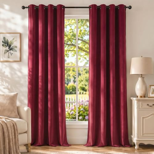 Ystyle Verdunklungsvorhänge mit Ösen Samt 2er Set, 140×175 cm, Bordeaux | Thermovorhang Hitzeschutz für Wohnzimmer, 100% Blickdichte Vorhänge Schlafzimmer, Weich Modern Gardinen Blickdicht