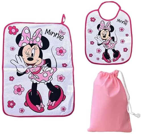 CARTOON Ensemble de crèche 3 pièces, bavoir et set de table avec dos plastifié, sac à lunch complet, Minnie., taille unique
