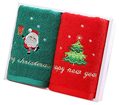 BSTCAR 2 Stück Weihnachten Gesicht Handtuch 75x35cm Baumwolle Gesichtstücher Weihnachten Rot Weihnachtsmann Neujahr Gesicht waschen Handtuch Set Handtuchset