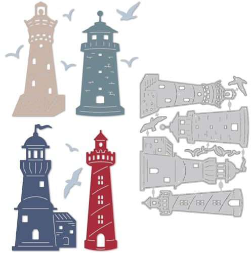 DELORIGIN 4 Styles Lighthouse Cutting Dies Seabird Card Making Die Cut Carbon Steel Die Cuts Stencils Card Scrapbooking Embossing Template for DIY Paper Craft Making Album Gift Invitation Decor