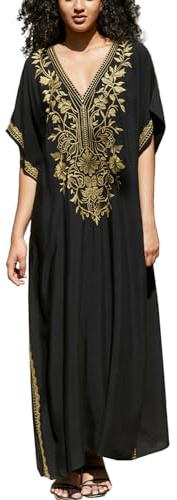 YOUKD Broderad blommig lös kaftan, boho, strand, bikini, filt, klänning, plusstorlek, för kvinnor, One Size