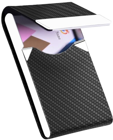 HUAHAITGCH Business Card Holder with Ultra Slim Design,Business Card Case with Premium PU Leather,Suit Pocket Metal Card Holder for Women/Men,Professional Name Card Holder with Magnetic Shut (Black1)