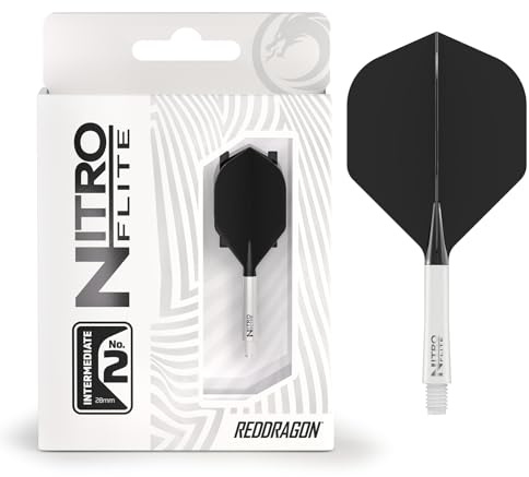 RED DRAGON Darts – Nitro Flite Integrada Sistema de Vuelo y Eje – No.2 Forma y diseño – Blanco & Negro Color, Longitud Intermedia