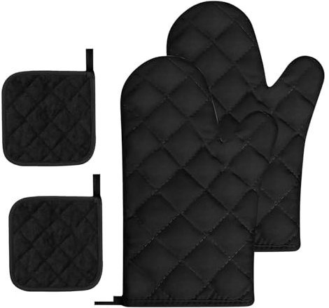 QIANCSJ Set di 4 Guanti da Forno in Cotone Antiscivolo, Resistenti al Calore per Cucinare e Grigliare