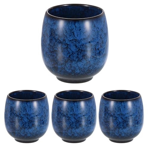 QUARKZMAN 4 Tazas de Té Chinas de Cerámica de 5.75 Oz Juego de Té Gong Fu Tradicional de Cerámica Taza de Mate Japonesa sin Asa Taza Pequeña para Mate Té Café Vino Bebidas, Azul Oscuro