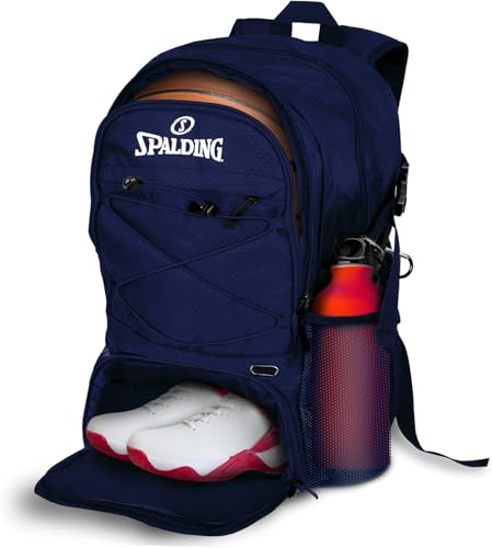 Spalding Basketballrucksack Sporttasche | Großer schwarzer Rucksack mit Schuh- und Ballfach | Geschenke für Basketballspieler, Blau, 17.7 x 12.6 x 8.3, Rucksack