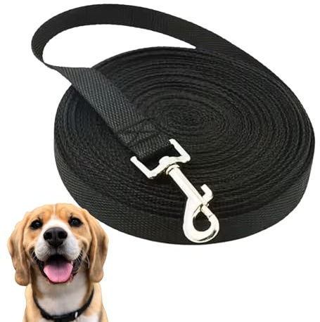 Lunghina Cane 10 Metri in Nylon Resistente – Guinzaglio Addestramento per Cani con Moschettone Girevole Antigroviglio - Nero