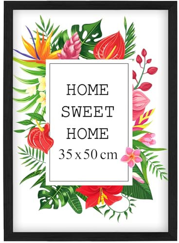 MG Design Cadre photo en bois 35 x 50 cm Noir – plexiglas transparent, à suspendre vertical et horizontal – pour photos, posters et puzzles