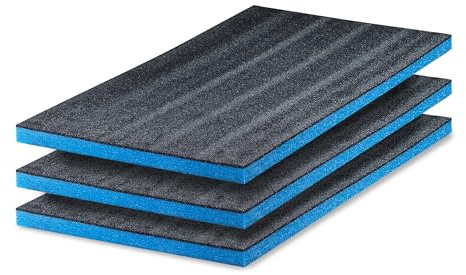 GUARDIQUE Skum i flera lager | 3 stycken | 800 x 600 x 50 mm, Shadow Foam, skärning och borttagning, anpassningsbar, Kaizen Foam, verktygsinsats för kamera, verktygslåda, verktygsvagn, blå och svart