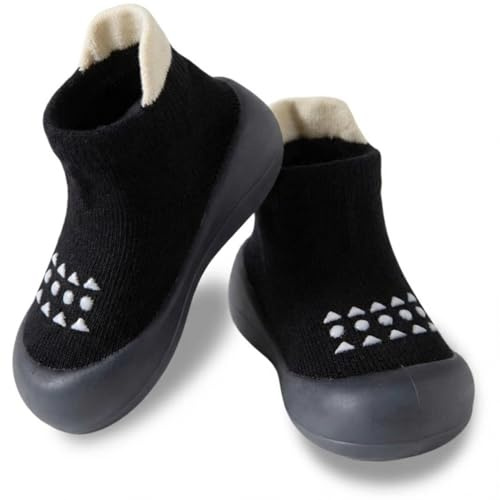 Hstyle Baby Sock Shoes Toddler Walking Shoes Infant Non-Slip Slippers Soft Rubber Sole Sneakers for Baby Boys Girls 12-18 Months Black