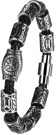 JewelryWe Bracciale Runico Vichingo da Uomo: Bracciale Punk Vintage con Bussola Norvegese Idee Regalo per Lui