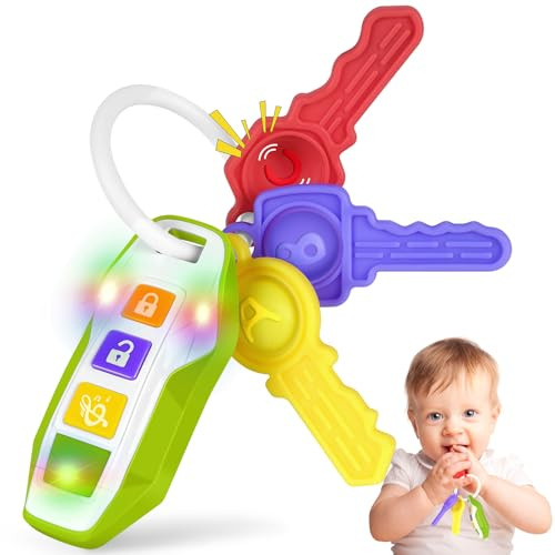 Mordedor con forma de llave de coche para bebé,ayuda para la dentición,entrenamiento de masticación y agarre sensorial,llavero con música y luz,Juguetes y regalos de viaje para niños y niñas 3+ años